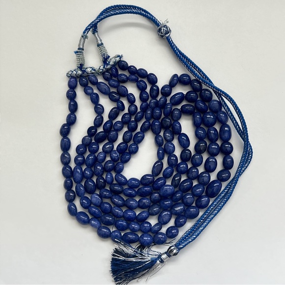 Stunning Triple Strand Blue Sapphire Bead Necklace - Picture 5 of 10